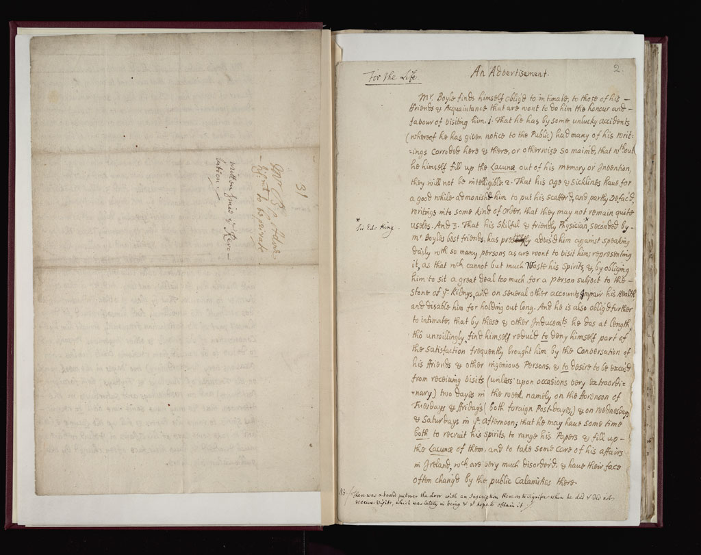 Boyle Papers Volume 36 Fol. 1v-2r